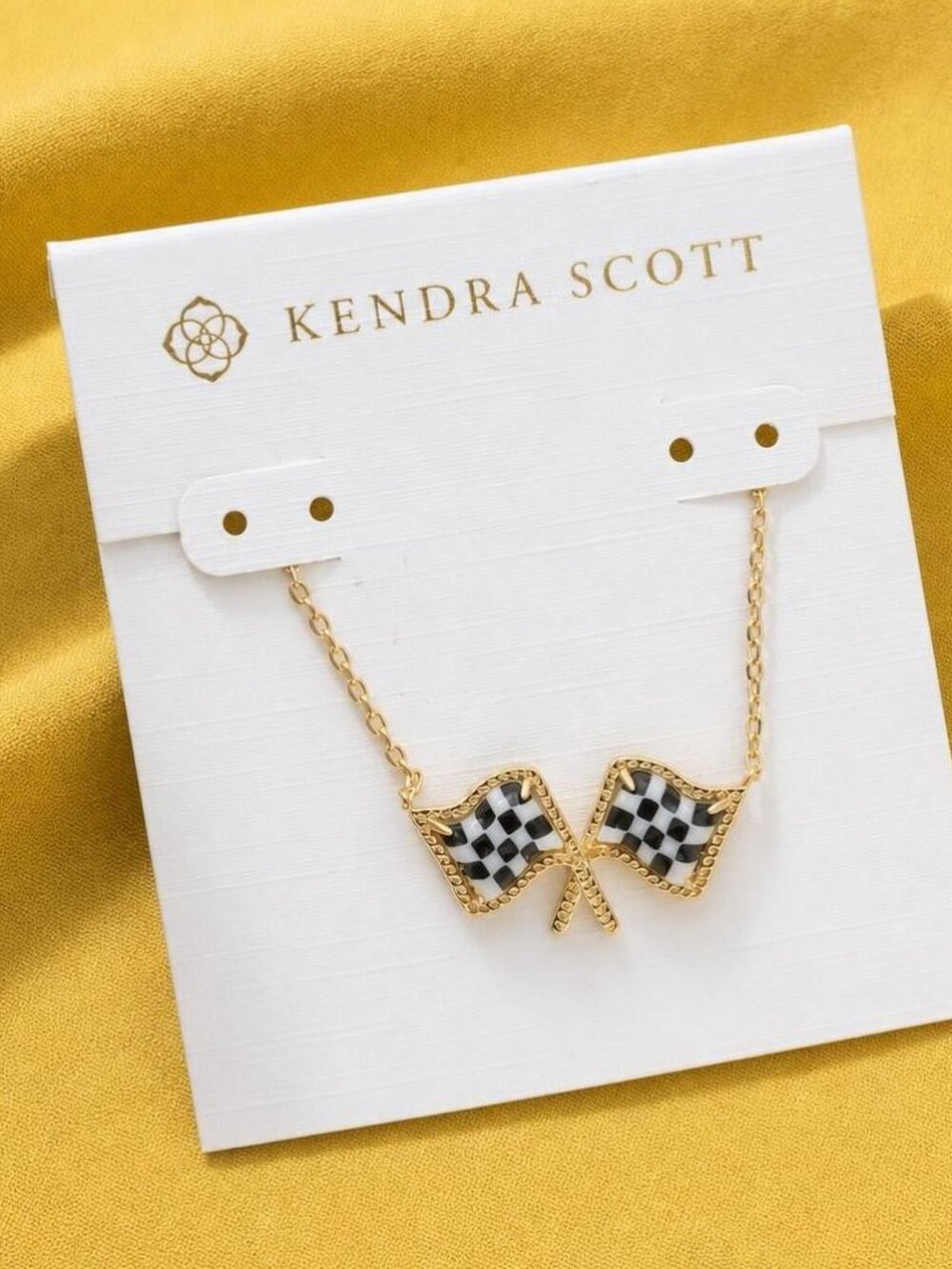 Kendra Scott Checkered Flag Gold Pendant Necklace